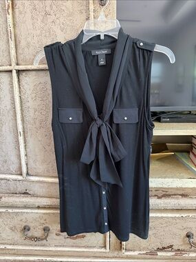 White House Black Market Black Sleeveless Tie-Neck Blouse